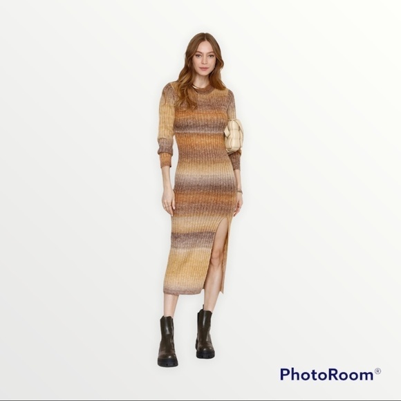 NWT HEARTLOOM x REVOLVE Ombre Tan Brown Marina Sweater Midi Dress, Medium - Picture 3 of 7